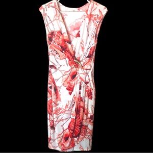 NWOT BOSTON PROPER Elegant Faux wrap Sleeveless Dress Coral Seashell Print Sz 8